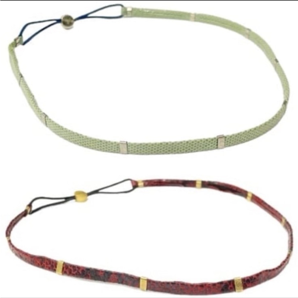 Maroon and mint faux leather snake print headband bundle